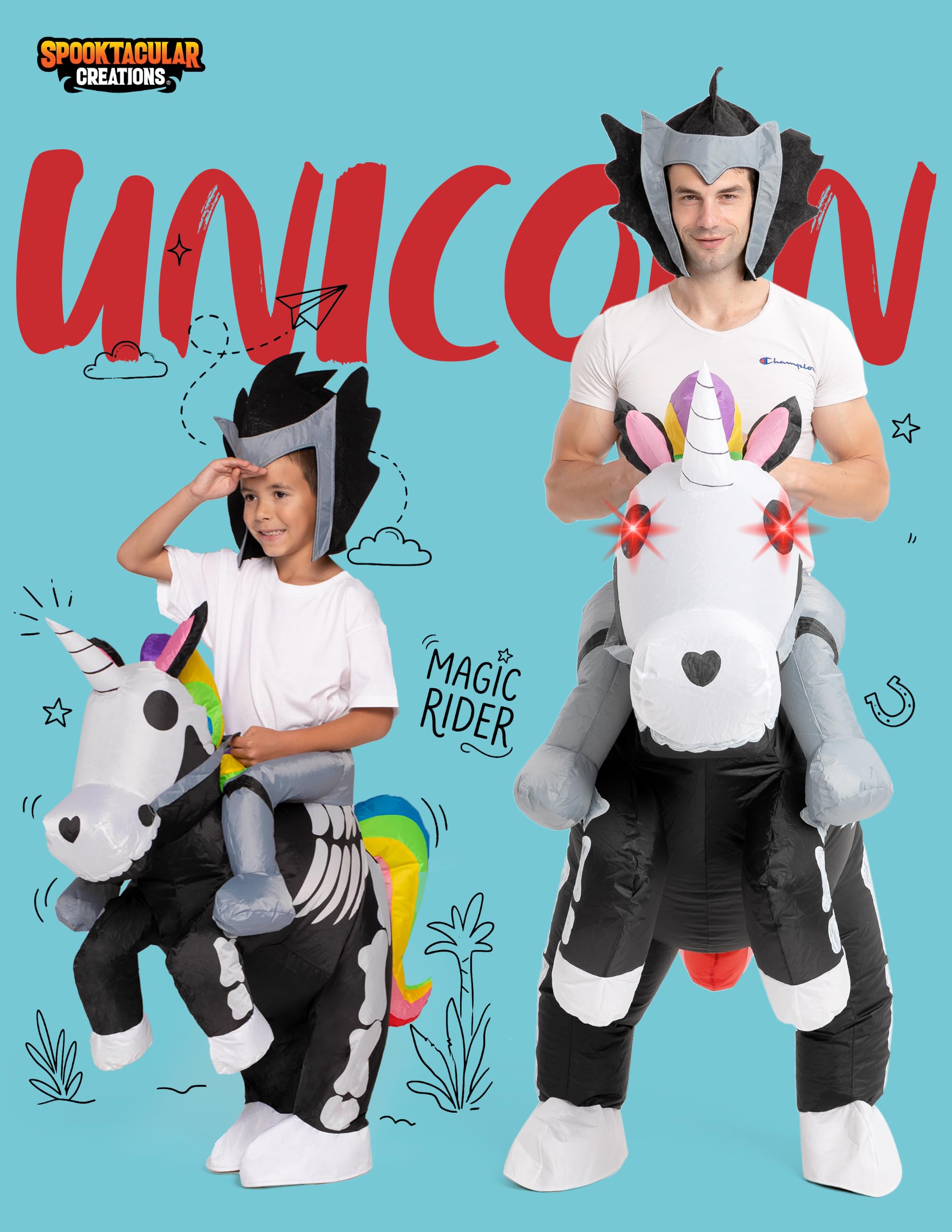 Spooktacular Creations Nadmuchiwany kostium na Halloween Ride A Skeleton Unicorn Ride On nadmuchiwany kostium - dorosły unisex jeden rozmiar