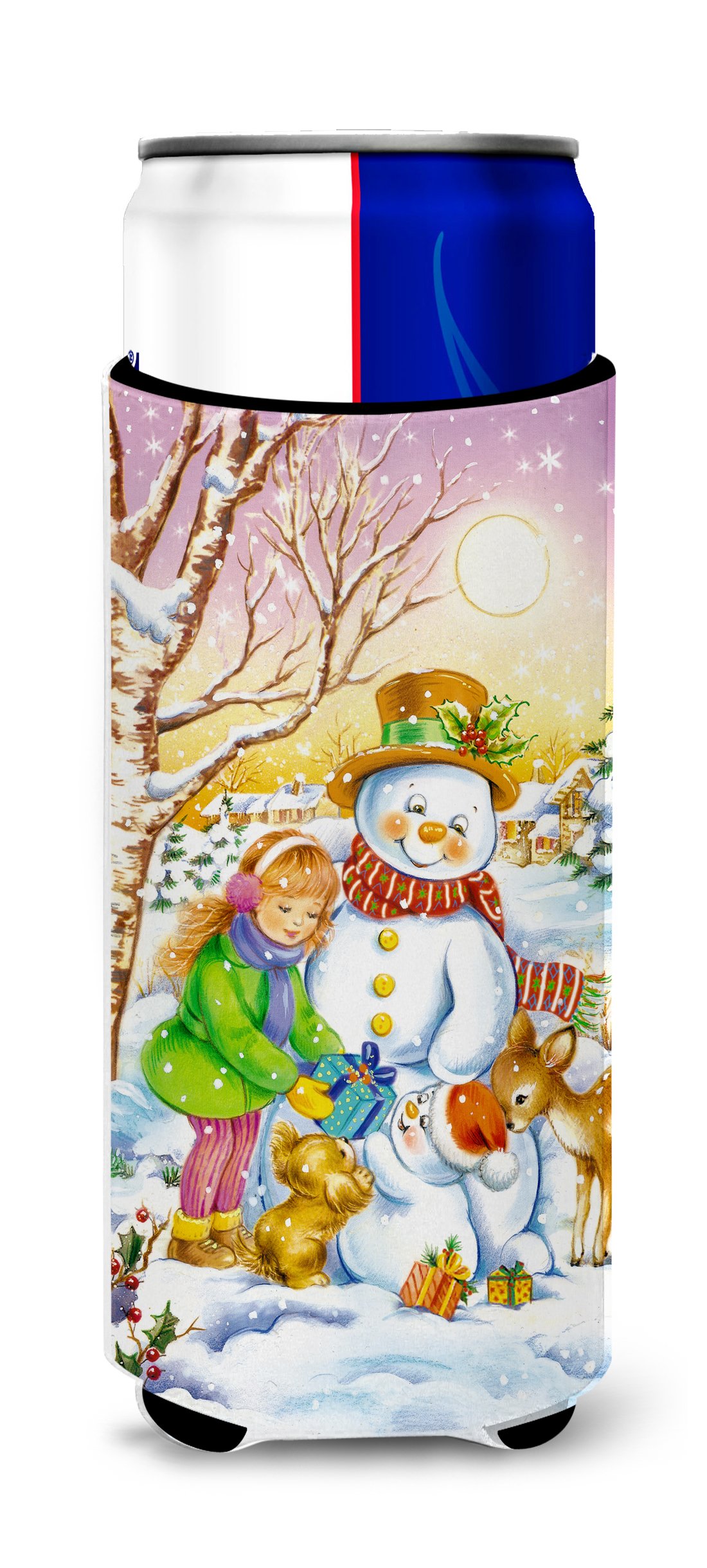 Caroline's Treasures Girl and Animals with Snowman Michelob Ultra Koozies for Slim Cans, Multicolor