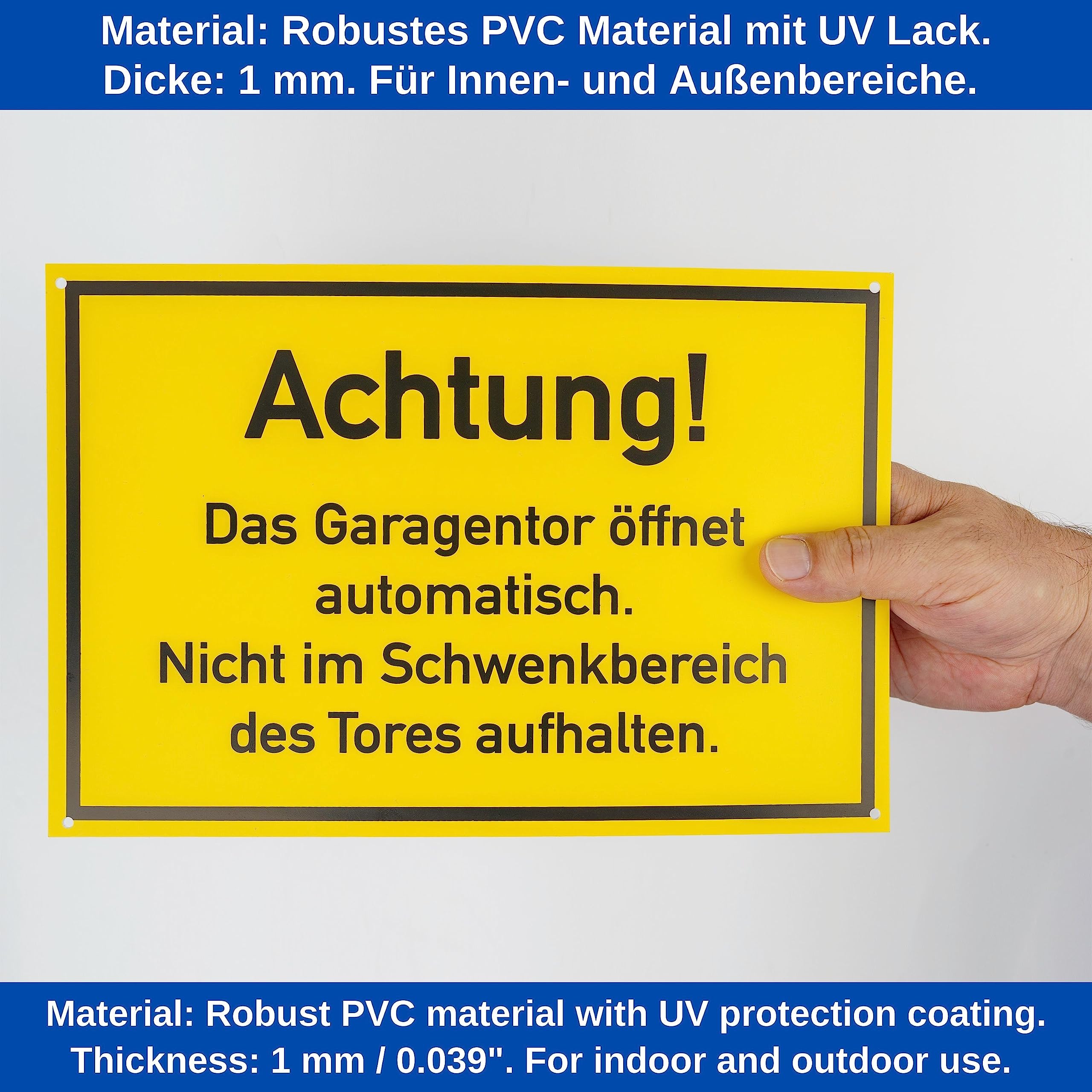 Warnschild 'Achtung! Garagentor öffnet' – 2 Stück, 30x20 Cm Aus PVC | Mit Bohrlöchern Zum Anbringen
