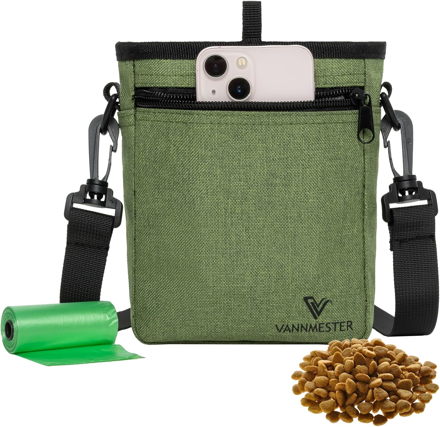 Dog Treat Pouch with Stronger Magnetic Closure Dog Treat Pouch 4 Cup Front Pocket fits All Phones Built-in Poop Bag Dispenser (Green) - image 7
