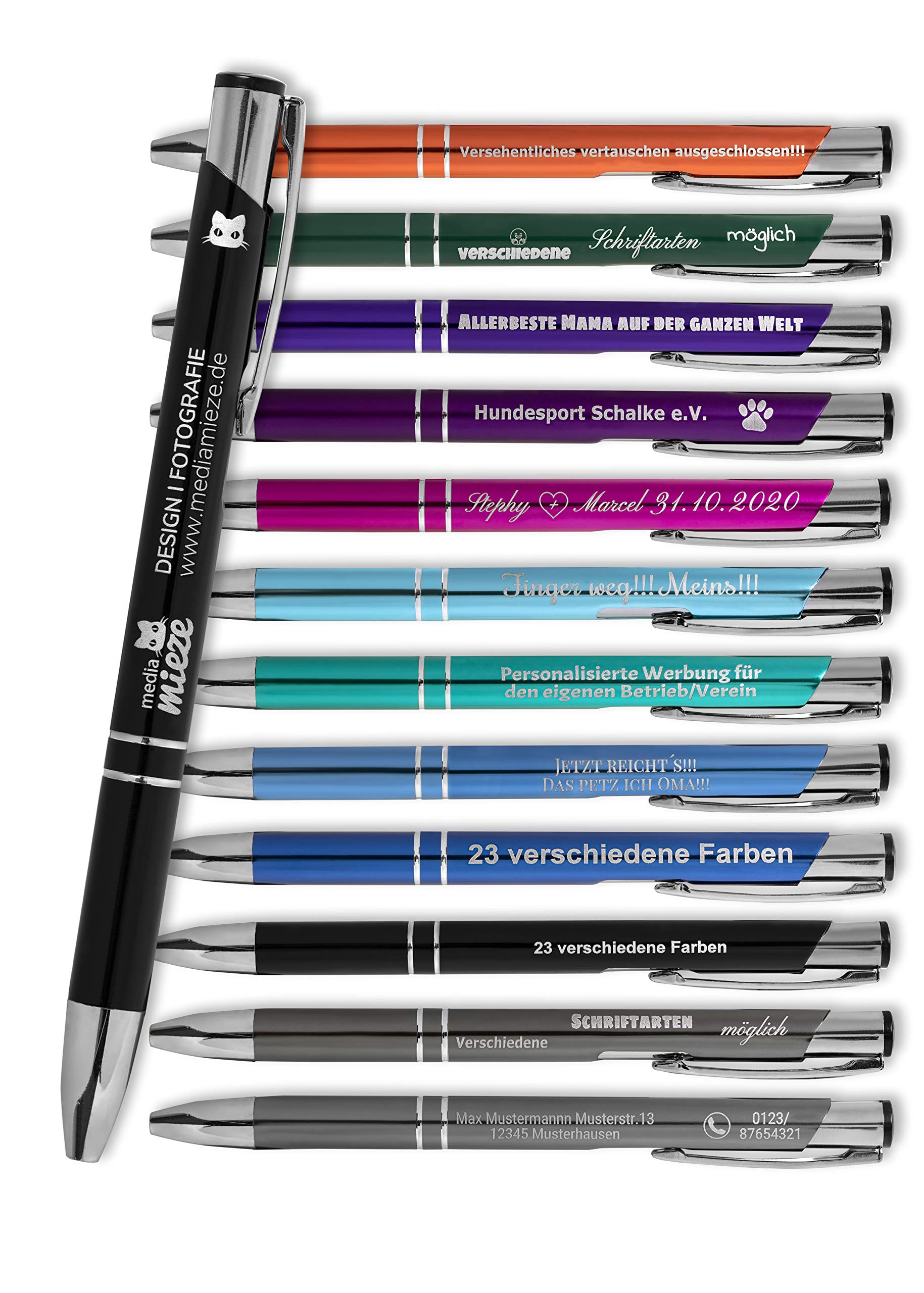 Kugelschreiber mit Gravur SIGNATURE ELEGANCE Lasergravur schwarz Aluminium eloxiert (10 Stück) Strichstärke: M ca. 0,6mm Tinte: blau