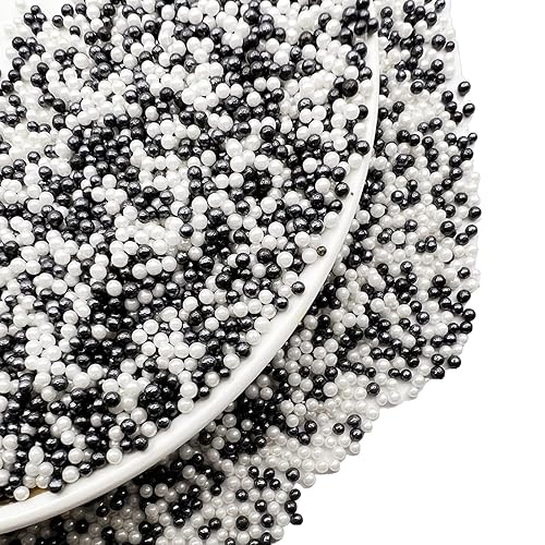 Miniatura 2 de SE Si&Moos Nonpareil - Mini perlas comestibles de 0.079 pulgadas en blanco y negro, gránulos blancos y negros para decoración de pasteles,