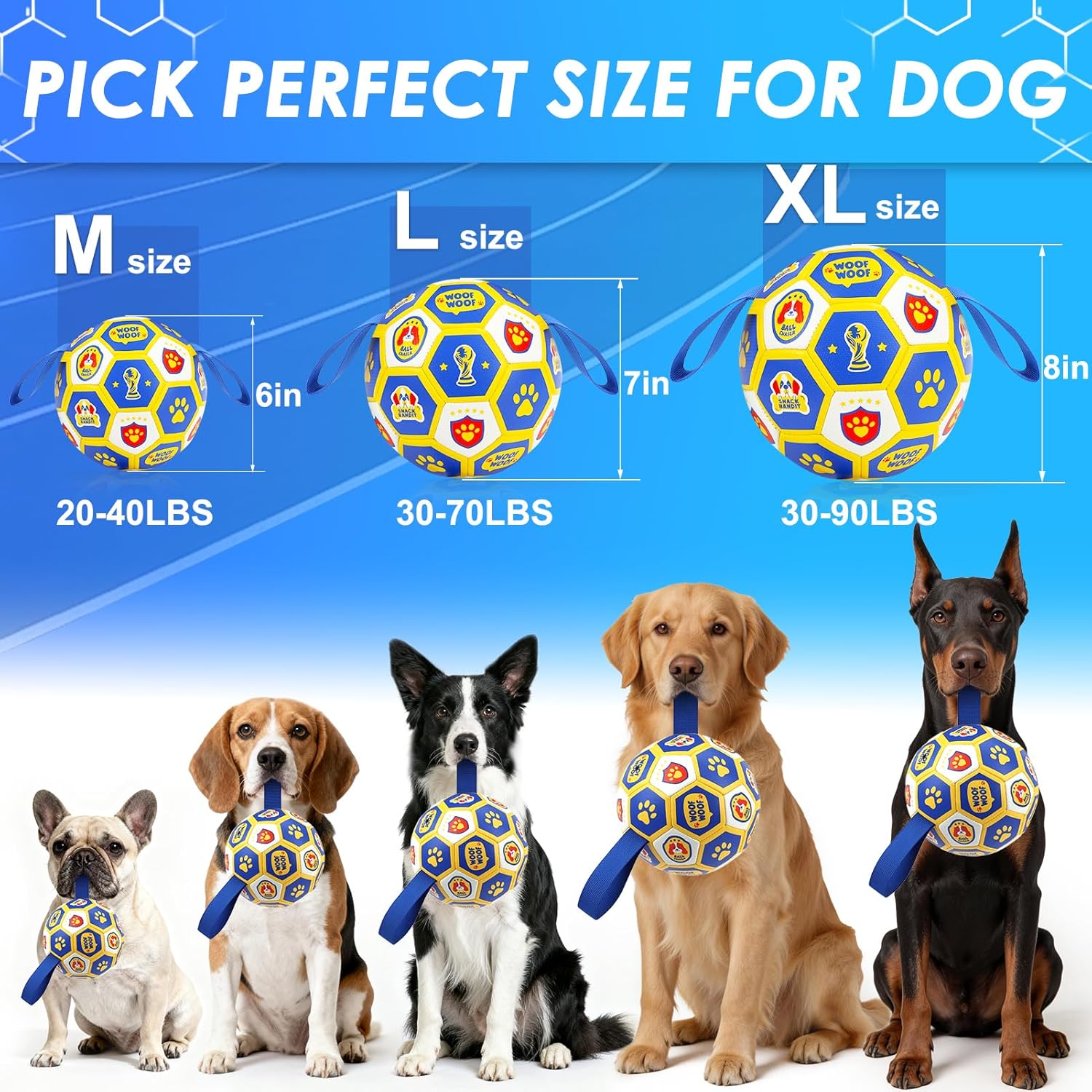 Vivifying Dog World Cup Soccer Ball Toy, 8 Inch Floatable Interactive Dog Toy for Large and Extra Large Dogs, Durable PU Enrichment Ball with Nylon Straps for Outdoor Fetch, Training & Playing