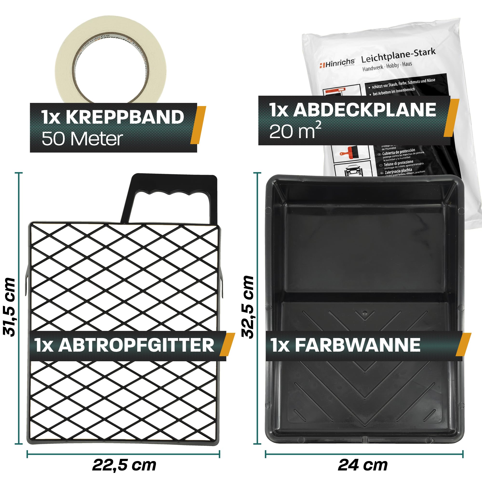 Kit De Peinture Complet - Rouleaux 18cm + 10cm, Grille à Peindre 22x27cm, Bâche 4x2,5m - Neuf