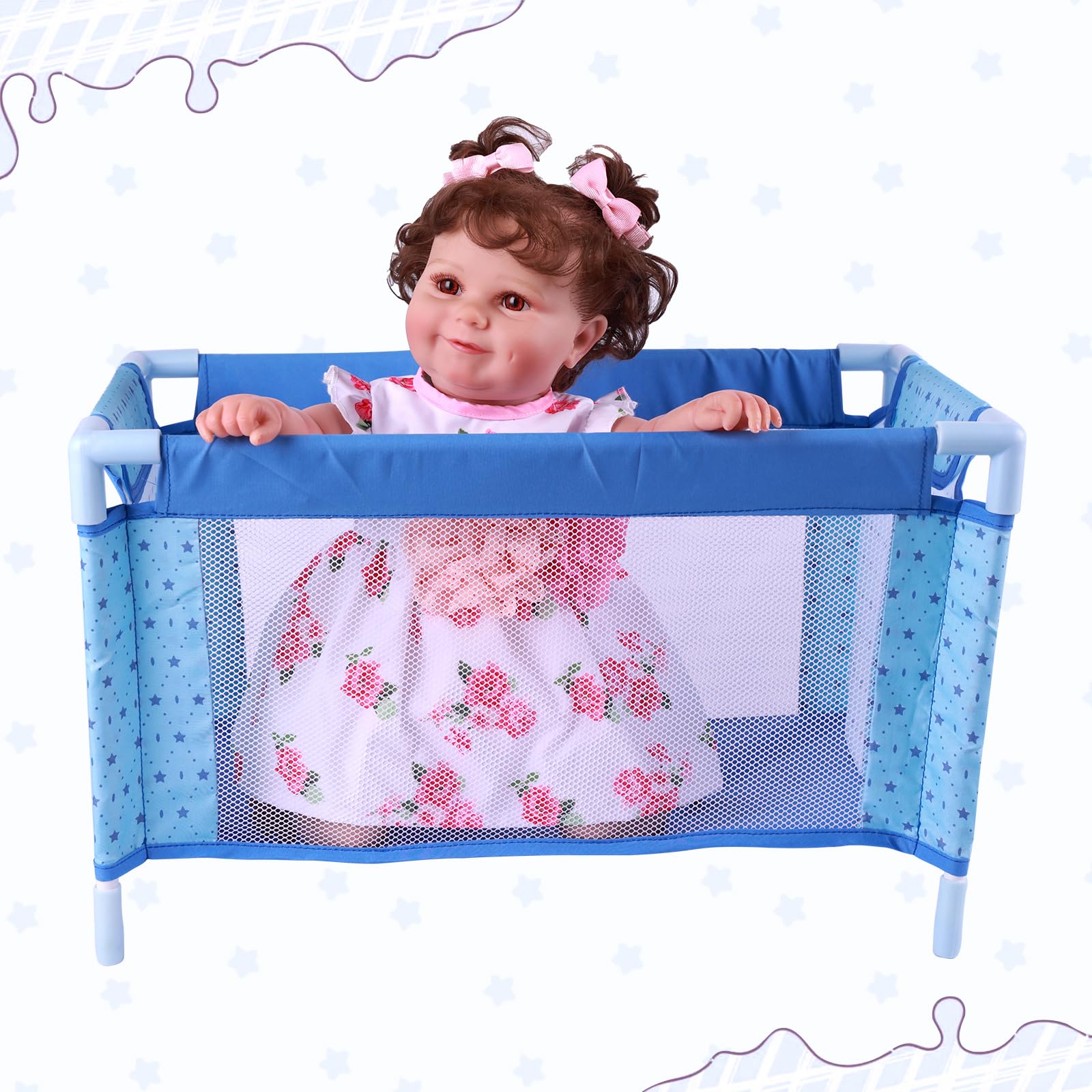 BABESIDE Baby Doll Crib, Baby Doll Bed For 17-21 Dolls, Foldable Baby