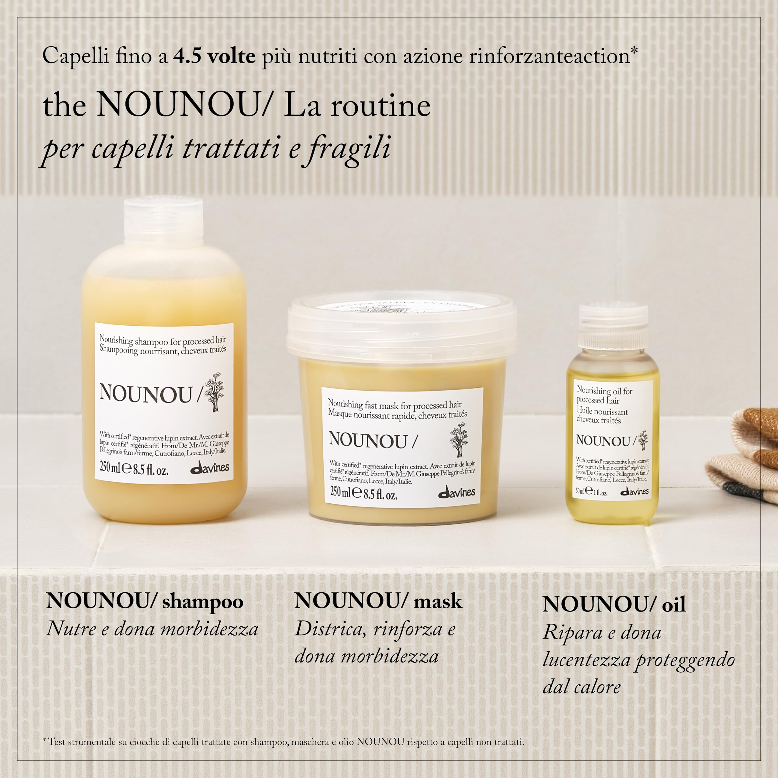 Davines NOUNOU Hair Mask - Maschera riparatrice per capelli sfruttati o aridi - Azione rapida - Nutrimento e idratazione - 250 ml