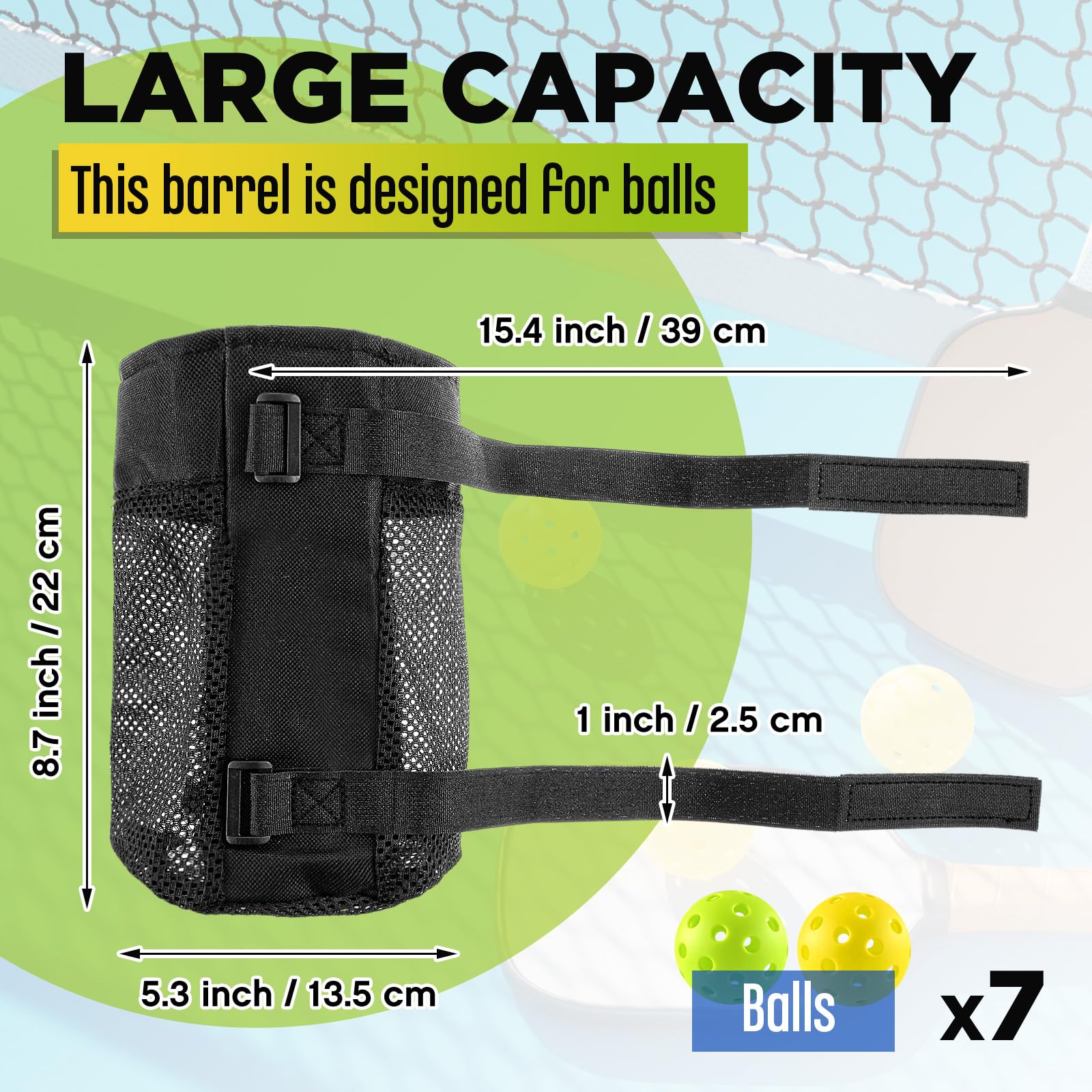 GliCraft 2 Pcs Tennis Ball Basket Holder Adjustable Ball Hanging Bag Tennis Ball Collector Bag Foldable Mesh Net with Strap Tennis Ball Pouch Holds for Picking and Storage Training Tool for Ball