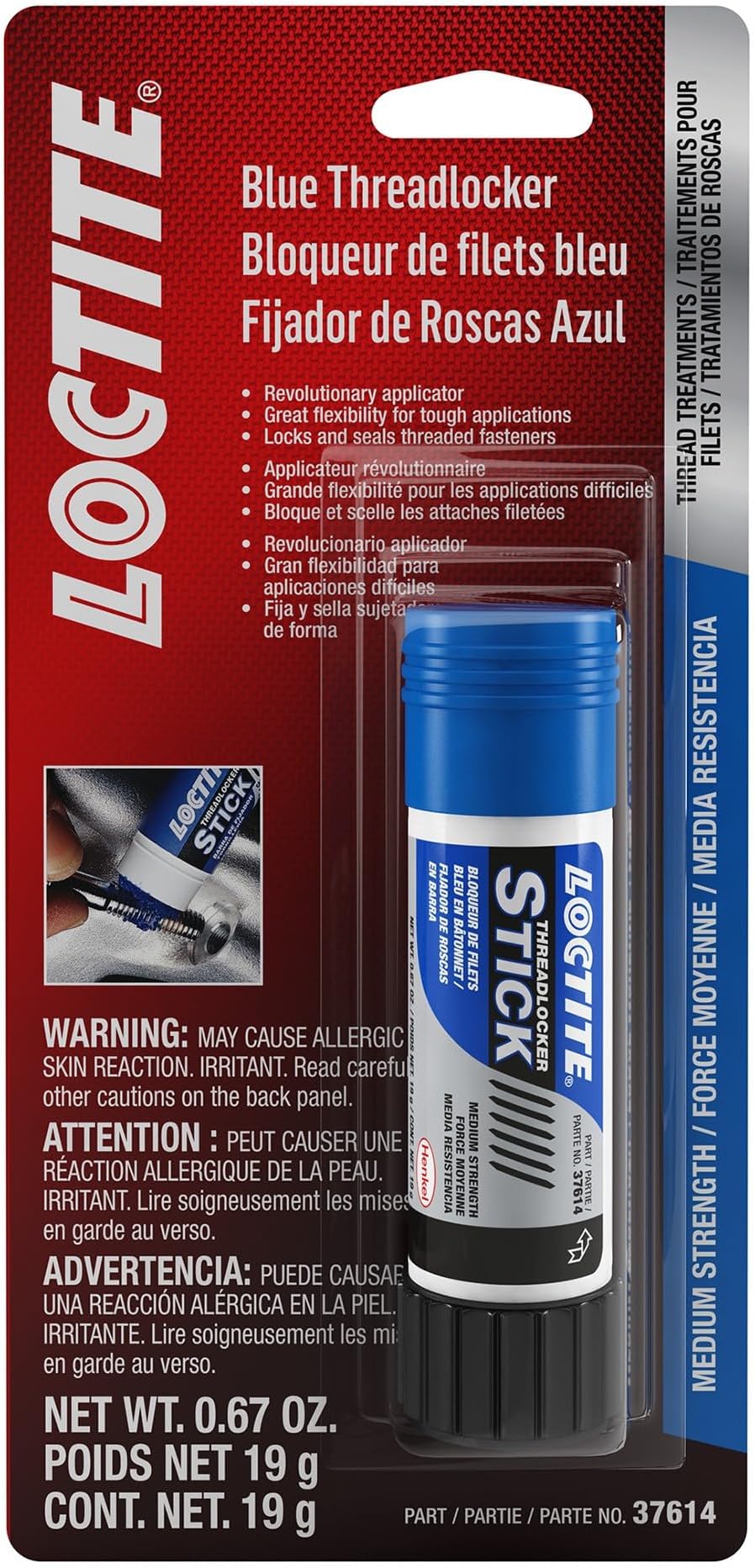 504466 All-Purpose Medium Strength Anaerobic Threadlocker Stick, Blue, 19-Gram