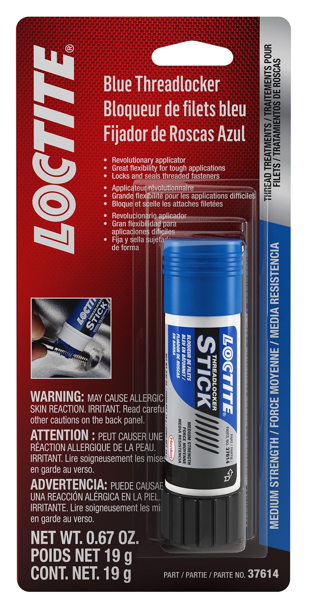 248 Blue Threadlocker Glue Stick: All-Purpose, Medium-Strength, Anaerobic, No Drip, General Purpose, Works on All Metals | Blue, 19 Gram Wax Stick (PN: 37614-504466)