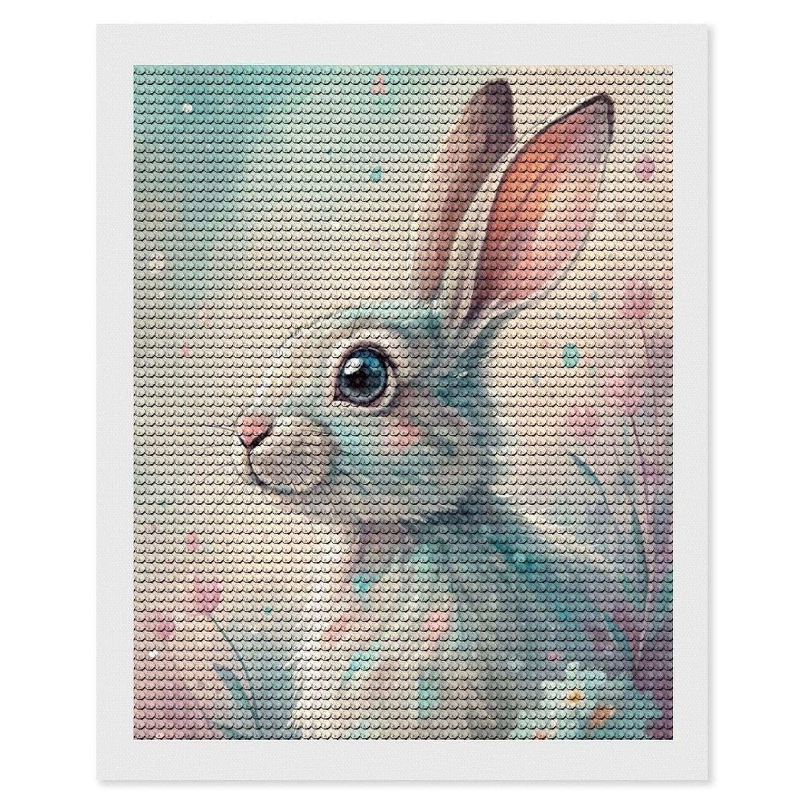 Junmoney Pastel Watercolor Bunny with Flowers Diamond Art Canvas 16"x20", for Adults, Pleasing Wall Art Project, Modern Decor, Gift Idea, Nice Detail and Sparkle