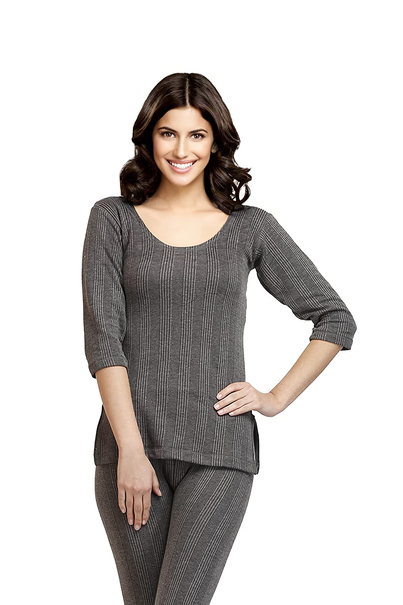 Nature Thread Premium Cotton Wool Blend Thermal Top for Women – StayWarm Technology, Slim Fit, 3/4th Sleeve(Large, Charcoal) - Image 3 thumbnail