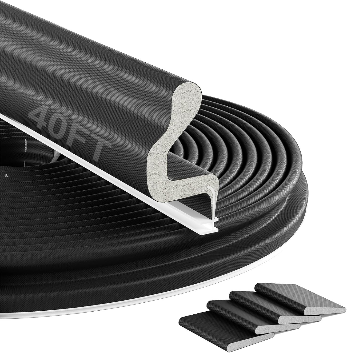 40FT Kerf Weather Stripping Door Seal Sound Proof Weather Strips Seal Strip for Front Door Frame Soundproofing Exterior Door Insulation Gasket (with 4 Door Corner Seals) 40FT Black