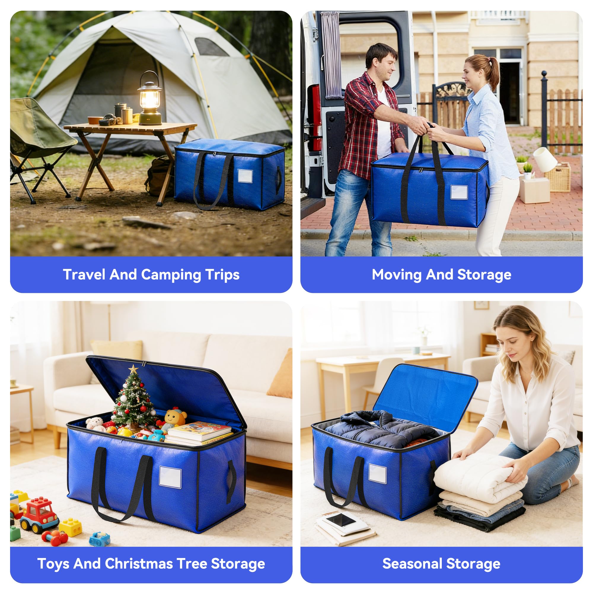 4pcs Große Aufbewahrungstasche 72L-95L Heavy-Duty Umzugstaschen Faltbare Umzugskartons mit Reißverschluss Griff,Organizer Moving Bags für Umzug,Storage Bag für Bettdecken Kleidung Bettwäsche