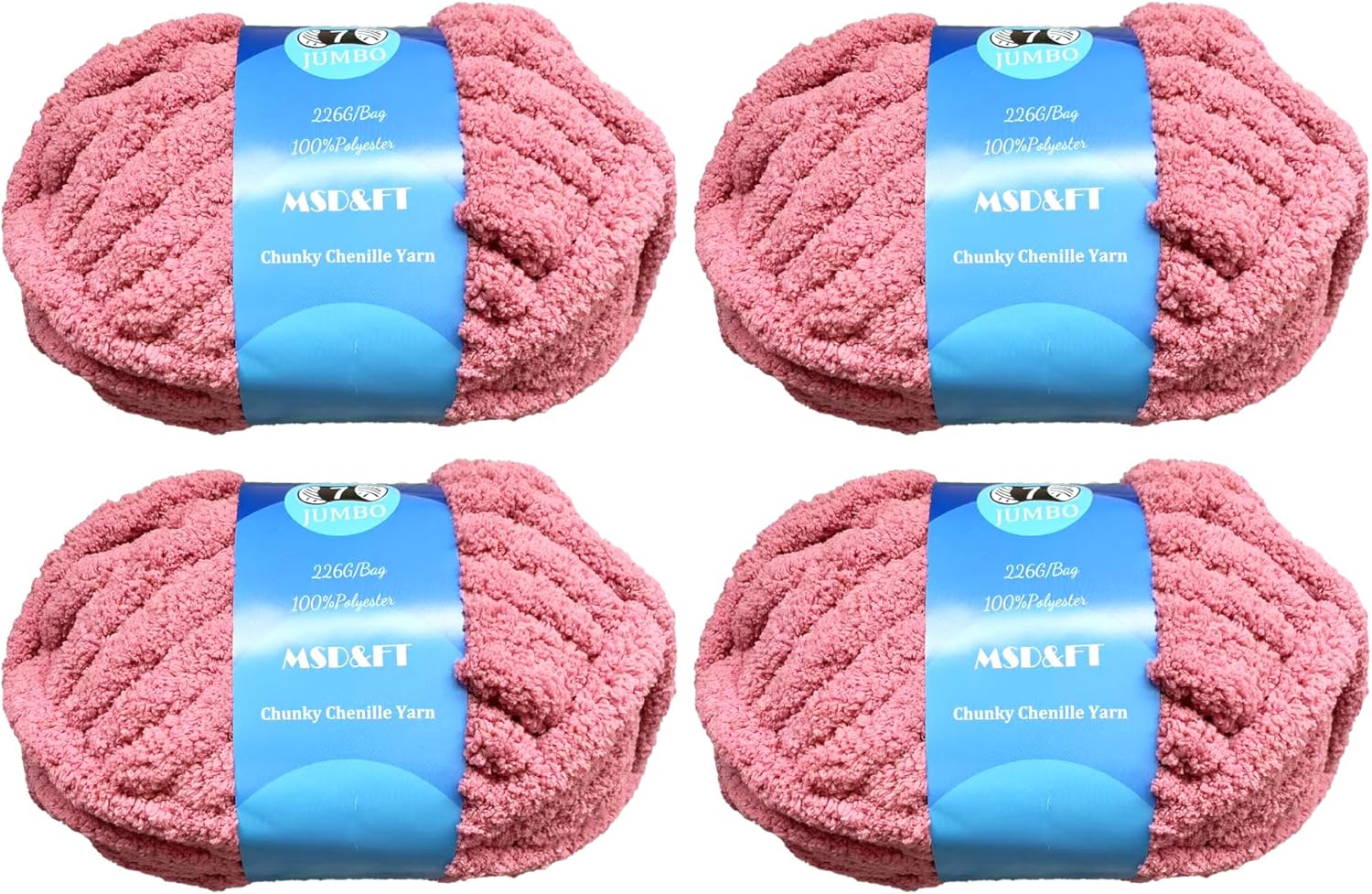 MSD&FT 4 Skeins Chunky Chenille Yarn Blanket Yarn Fluffy Yarn (Bleach)