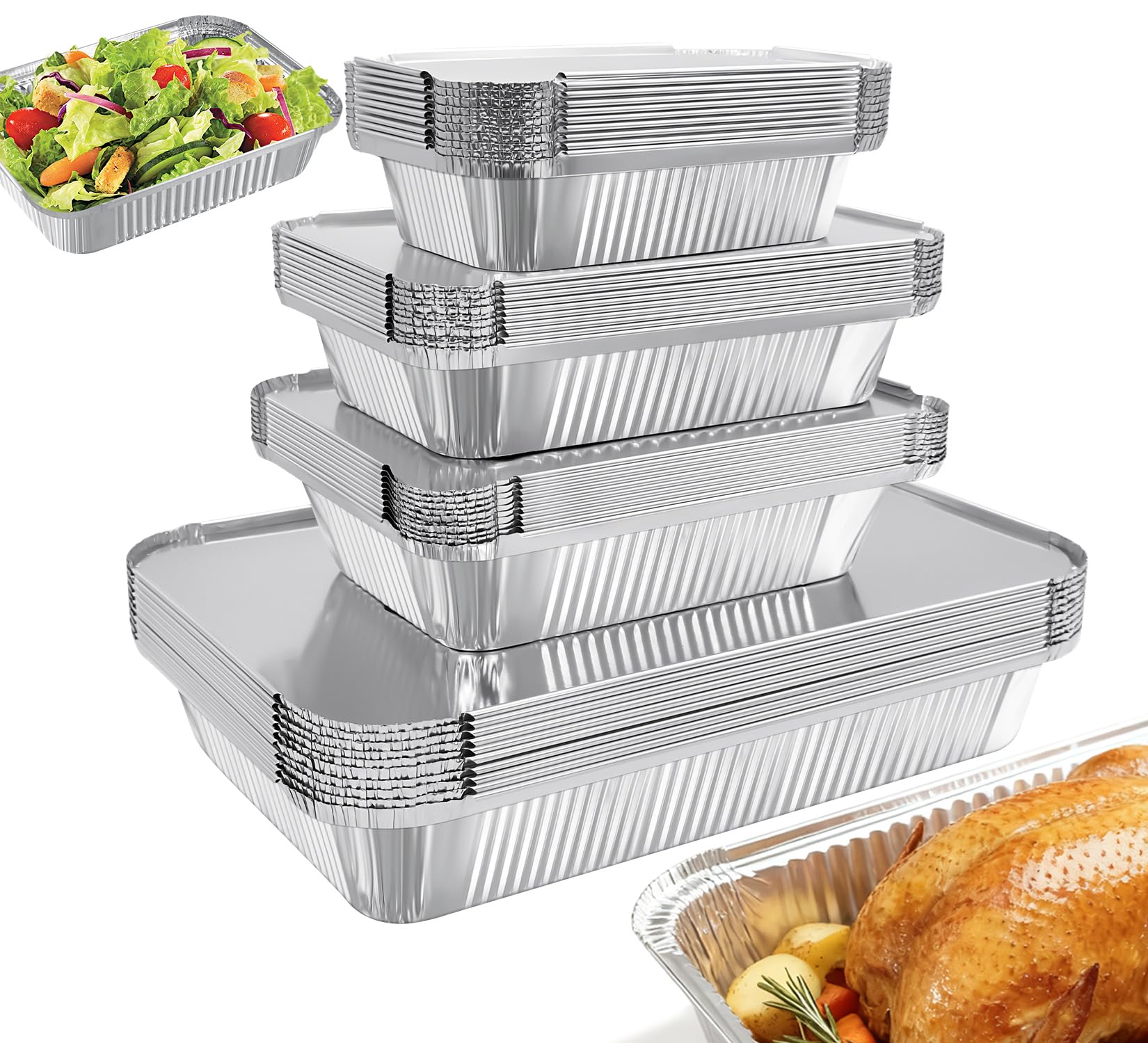 RUIXUE 40 Pieces Disposable Aluminium Foil Trays, 2250ml, 1100ml and 800ml Multi-Size Reusable Aluminium Dishes for Cooking and Roasting.