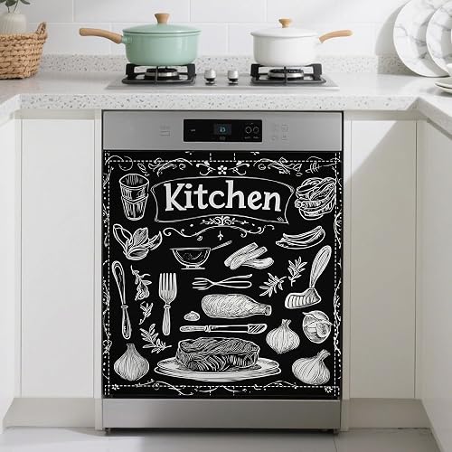 Funny Kitchen Dishwasher Magnet Cover,Black Kitchen Decor Waterproof Refrigerato