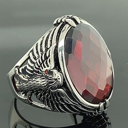 Miniatura 3 de Men Handmade Eagle Ring, Ruby Stone Ring, Silver Red Ruby Stone Ring, 925k Sterling Silver Ring, Handmade American Eagle Mens Ring