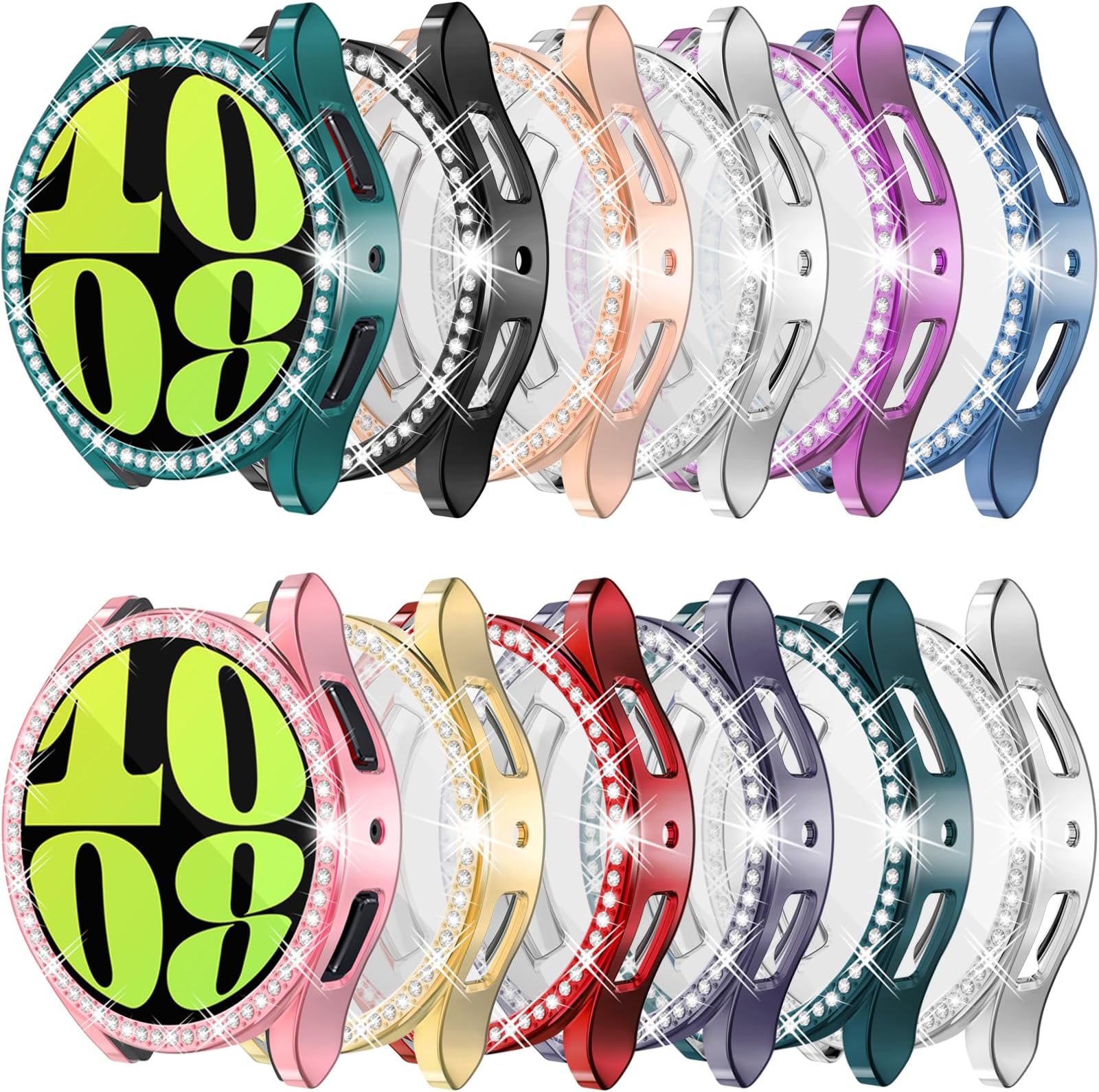 [12Pack] RICHONE Bling Case for Samsung Galaxy Watch 6 Screen Protector 44mm, HD Screen Flim Glitter Crystal Bumper Face Covers Watch Accessories for Women(Samsung Watch 6 44 mm, SM-R940)