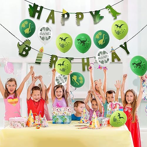 Miniatura 7 de Kit de pancarta y globos de cumpleaños de dinosaurio, letrero de feliz cumpleaños de dinosaurio, carteles de fiesta temática de dinosaurios