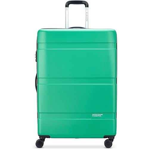 United Colors of Benetton Now Hardside Luggage with Spinner Wheels, Green, Checked-Large 27 Inch
