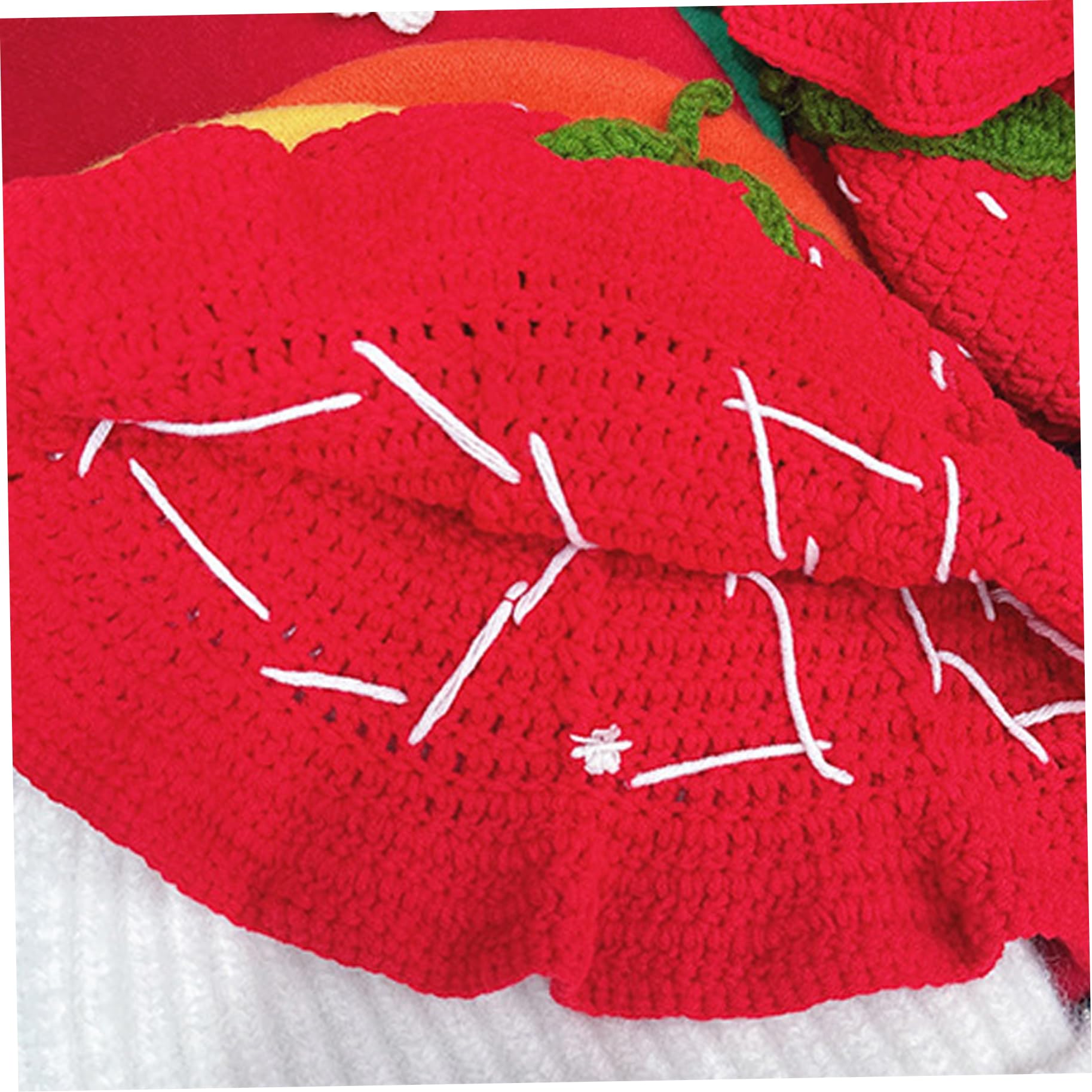 KYEQATY Strawberry Hat Cute Cartoon Strawberry Bucket Hat with Ruffled Edge Soft Hat Elastic Knitting Crochet Bucket Hat Portable Cherry Crochet Hats for Women Girls Winter