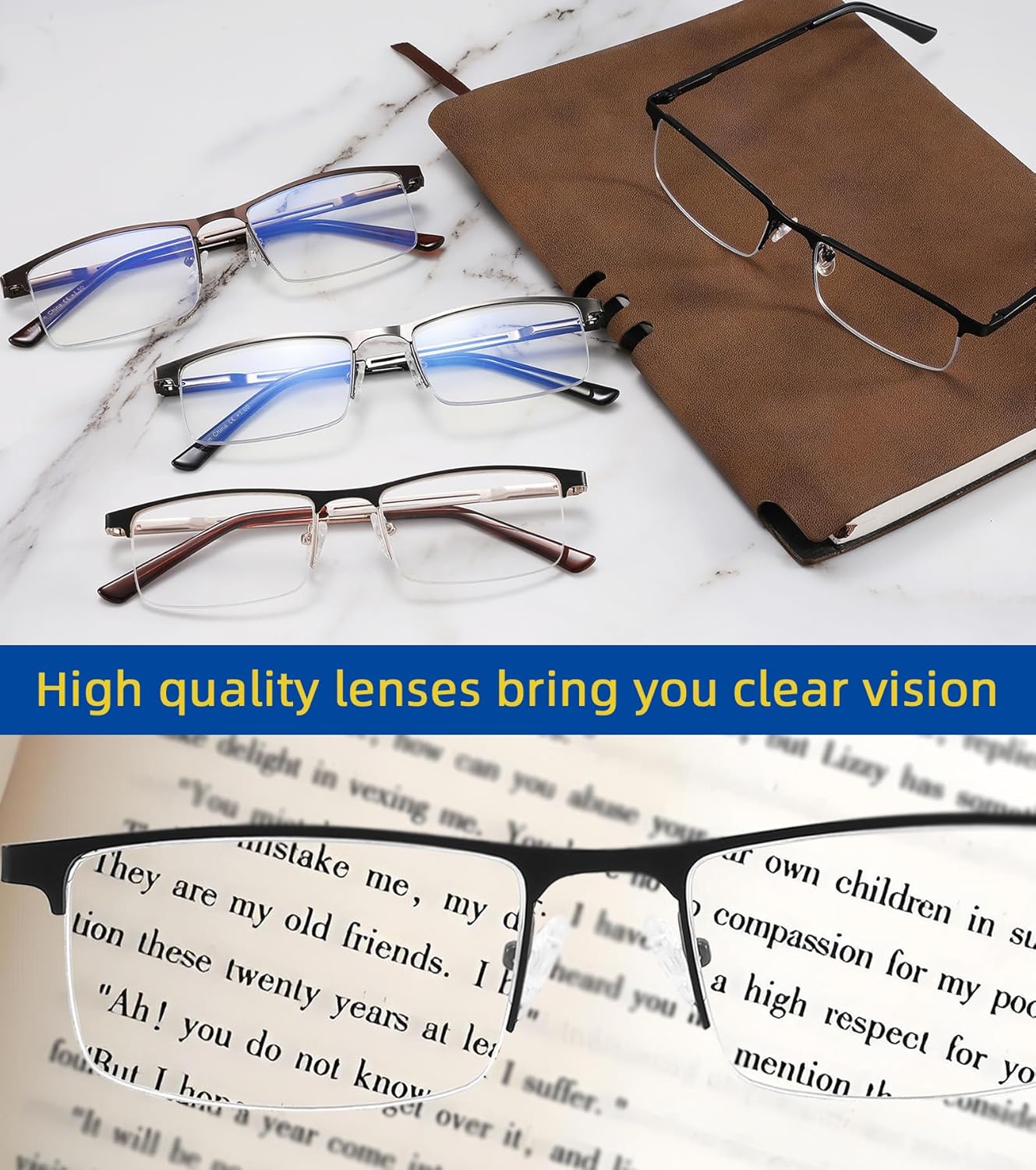 4-Pack Reading Glasses for Men,3.0 Blue Light Blocking Reading Glasses Mens Metal Readers with Spring Hinges Anti Glare/eye Strain - Image 5