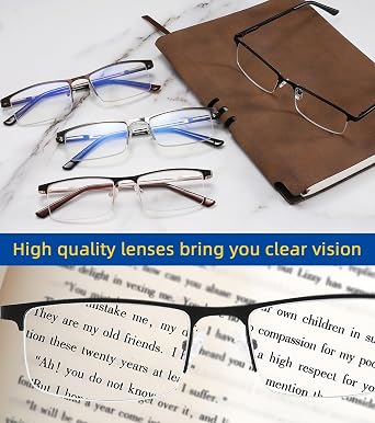 4 Pack Blue Light Blocking Reading Glasses for Men Elegant Computer Readers Metal Frame