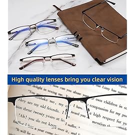 DILLY VISION 4 Pack Blue Light Blocking Reading Glasses for Men,Stylish Metal Frame Computer Readers with Sping Hinges Anti Glare/Eye Strain(+3.0 Strength)