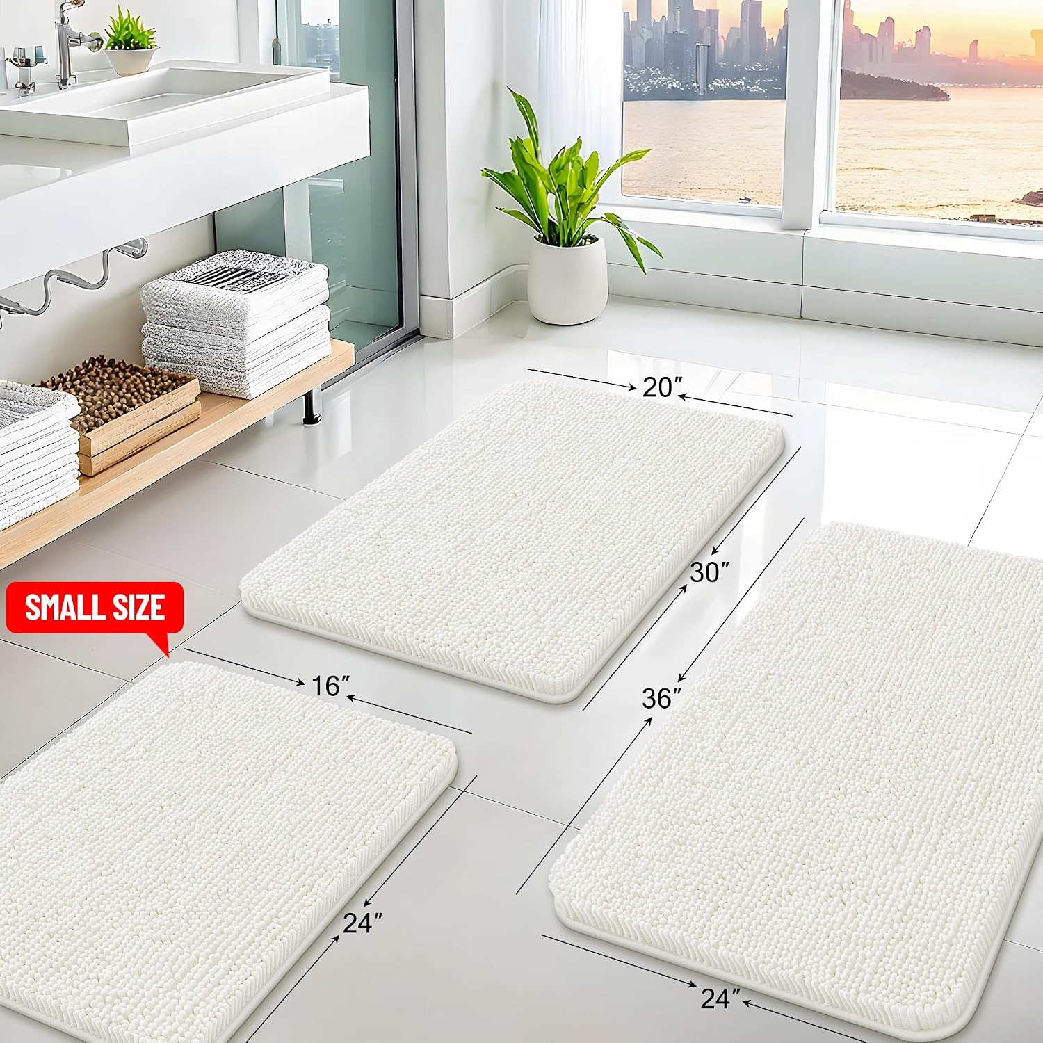 Arotive Bathroom Rugs 30x20, Extra Soft Absorbent Shaggy Chenille Bath Rugs, Machine Washable Rubber Backing Non-Slip Bath Mats for Bathroom Floor Tub and Shower, Home Decor Accessories, Ivory Ivory Rectangular 30" X 20"
