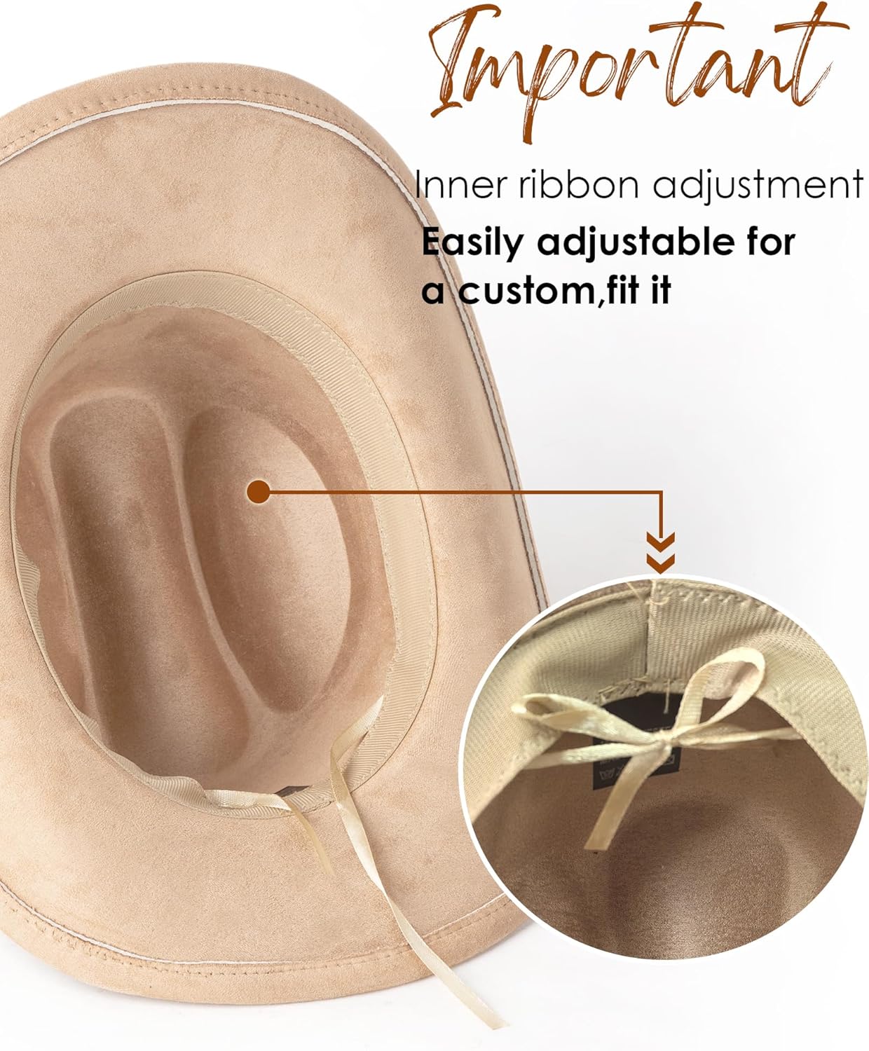 Gossifan Western Cowboy Hat for Men Women Wide Brim Suede Cattleman Cowgril Hats - Image 4