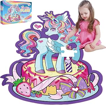 Large Shimmery Unicorn Floor Puzzle for Kids Ages 4-8, 45+ Pieces Large Jigsaw Puzzle for Kids&Toddler Ages 3 4 5 6 7 8, Educational Puzzels Unicorn Toys for Girls Unicorn Christmas Birthday Gift