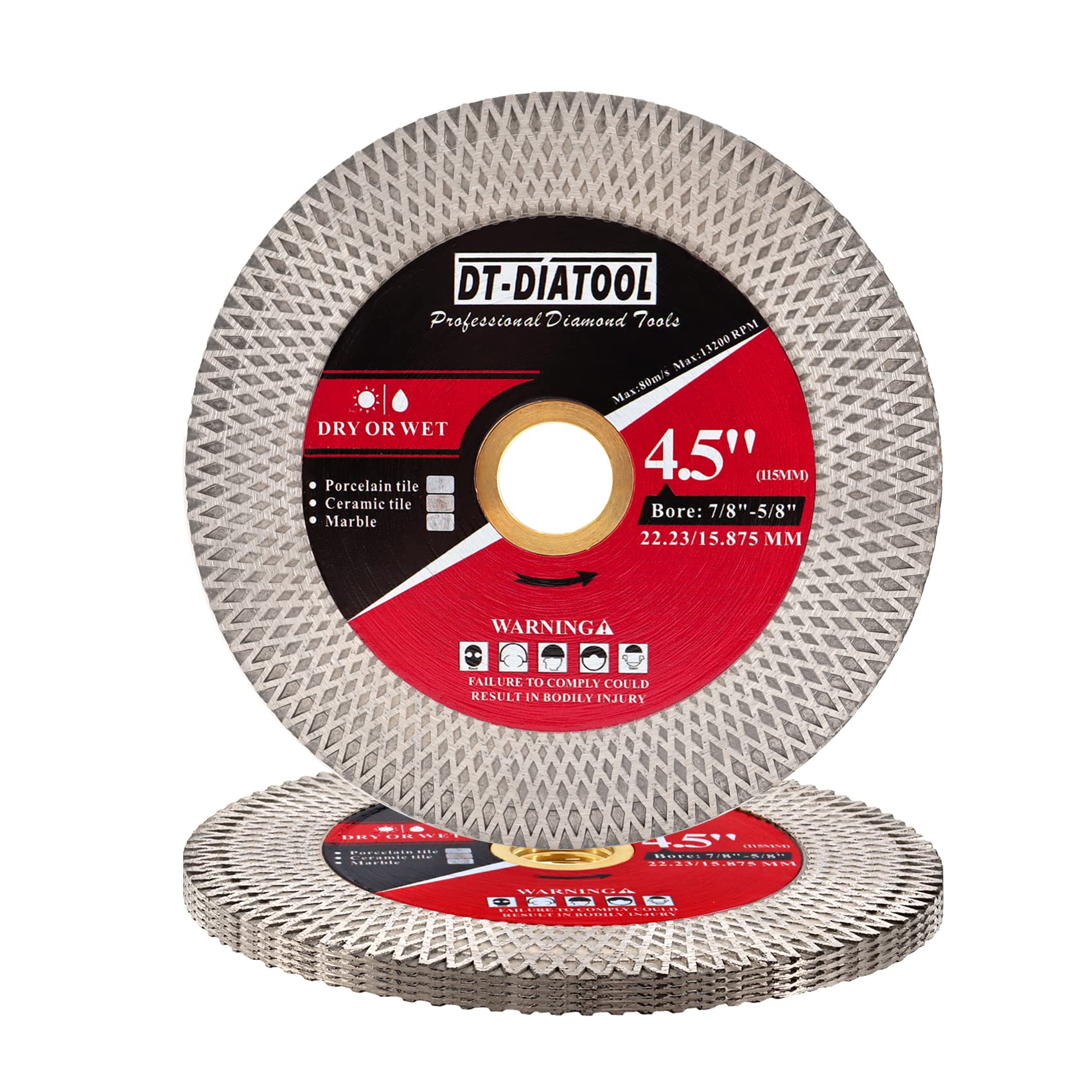 DT-DIATOOL Ostrze do diamentowych płytek 12,5 cm dwustronna tarcza do cięcia i szlifowania z siatki do porcelany ceramicznej, marmuru, sztucznego kamienia (5-pak)
