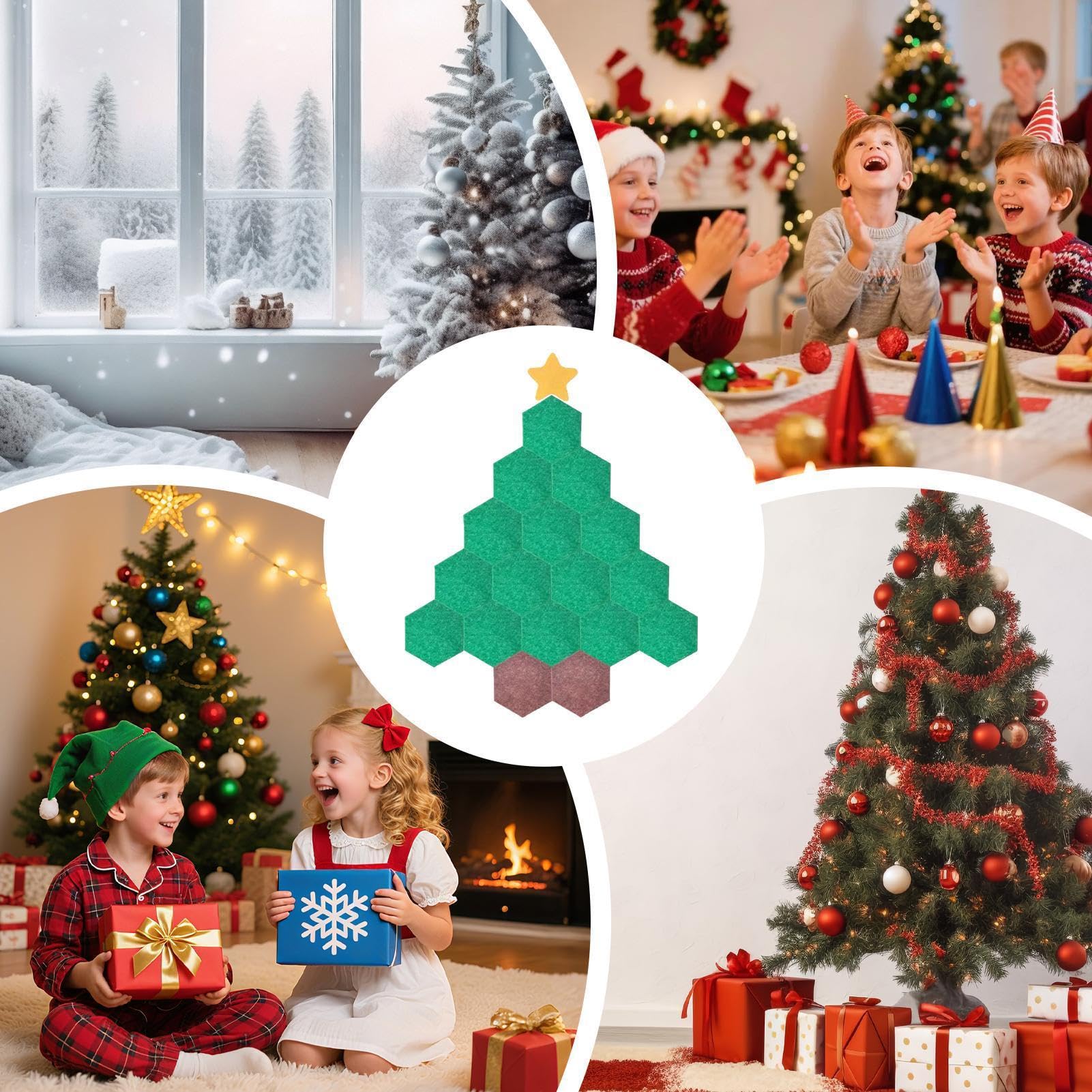 Fravsiu Árbol Navideño de Fieltro para Fotos 130 x 150 cm, Decoración Mural