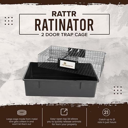 Miniatura 2 de Rugged Ranch RATTR Ratinator sin veneno, fácil de captura y liberación múltiple para interiores y exteriores, jaula de trampa viva humana para