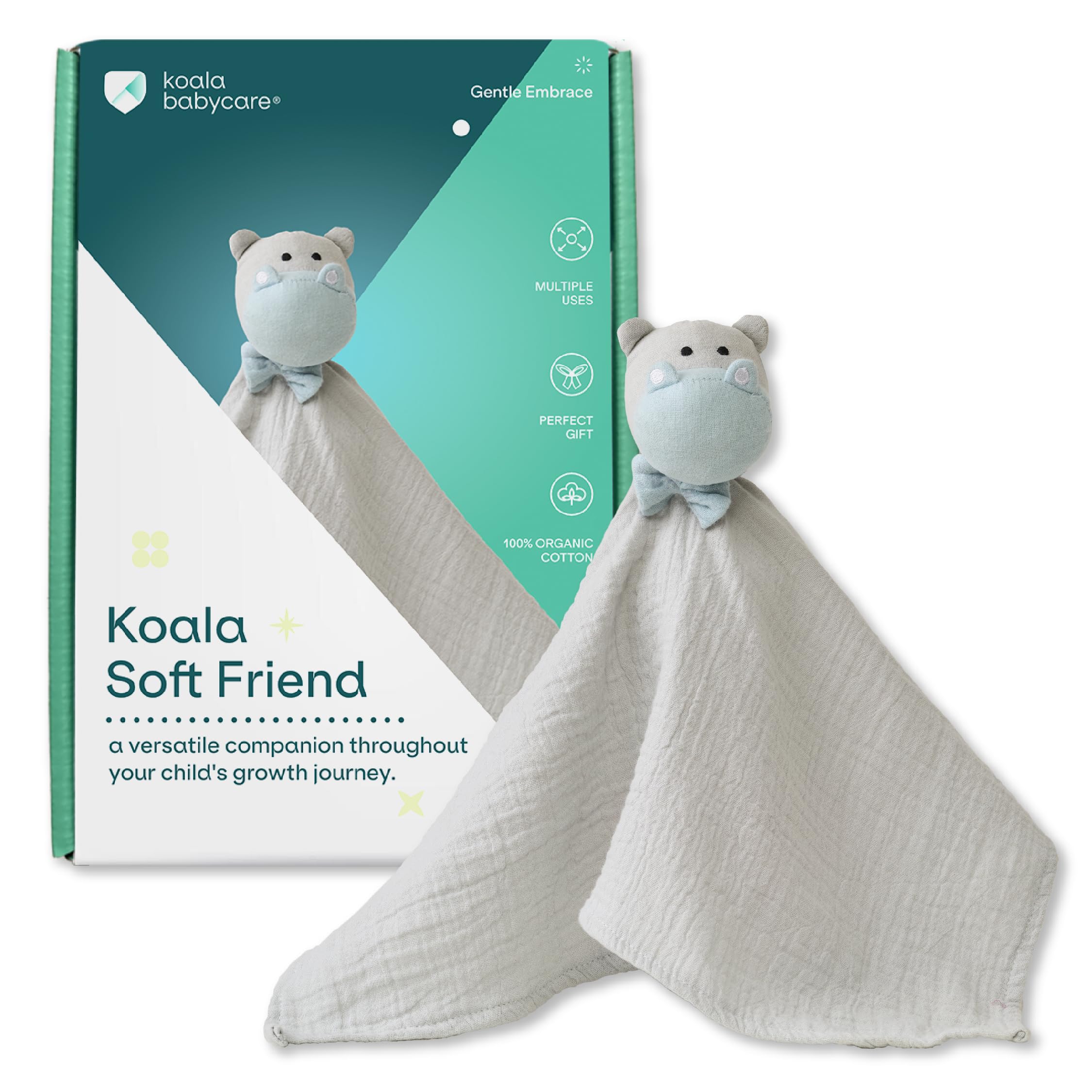 KOALA BABYCARE Doudou Bambino o Ragazza in Chiffon Bio 40x40 cm - Peluche morbida e sicura - Doudou piatto Volpe, Koala, Giraffa o Ippopotamo - per Neonati e 0+ mesi