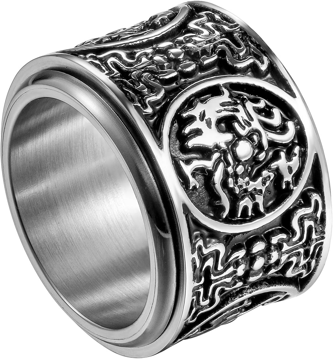 Men's Ring Thumb Ring Rotating Signet Ring Stainless Steel Ring Band Ring Lucky Seal Rings Biker Silver Men's Accessories, Stainless Steel