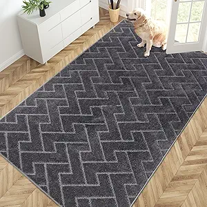 PURRUGS Easy Care Area Rug 4.5ft x 7ft, Non-Slip Machine Washable Entry Rug, Dog Door Mat, Stain Resistant Accent Rug for Hallway, Bedroom, Living Room and Mudroom, Grey