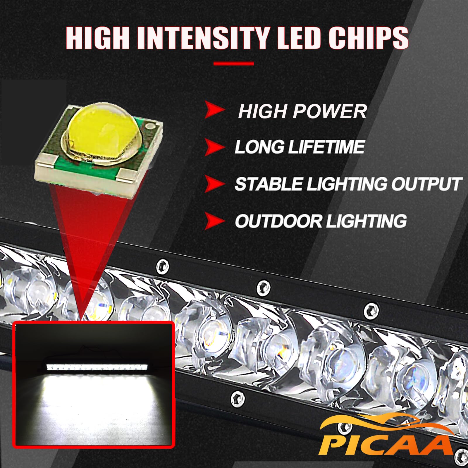 PICAA Led Arbeitsscheinwerfer 32 Zoll 80CM 405W Led Lichtbalken 12V 24V