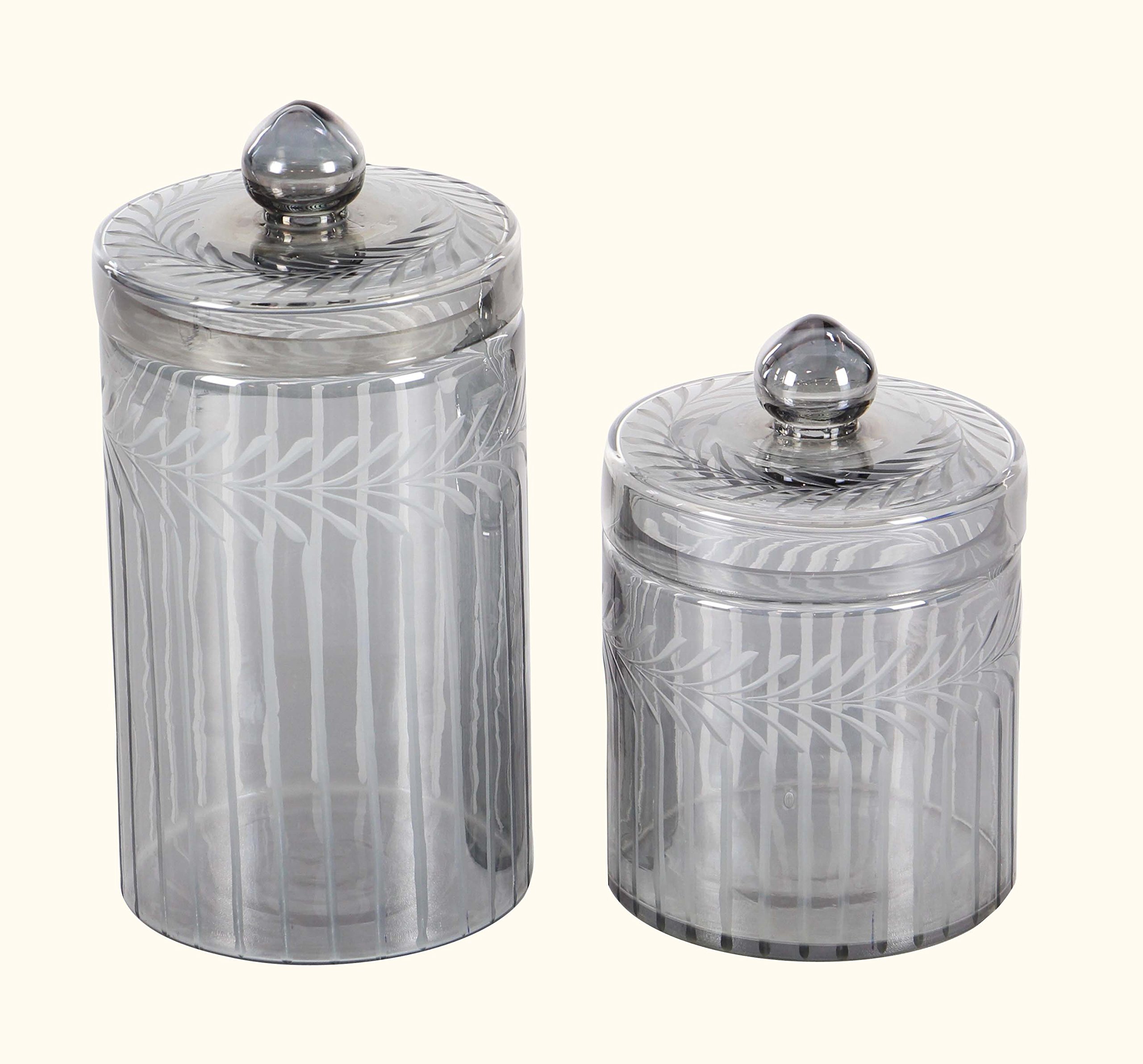 Deco 79 Glass Handmade Decorative Decorative Jars Decorative Containers, Set of 2 Decorative Keepsake Boxes 7", 10"H, Gray