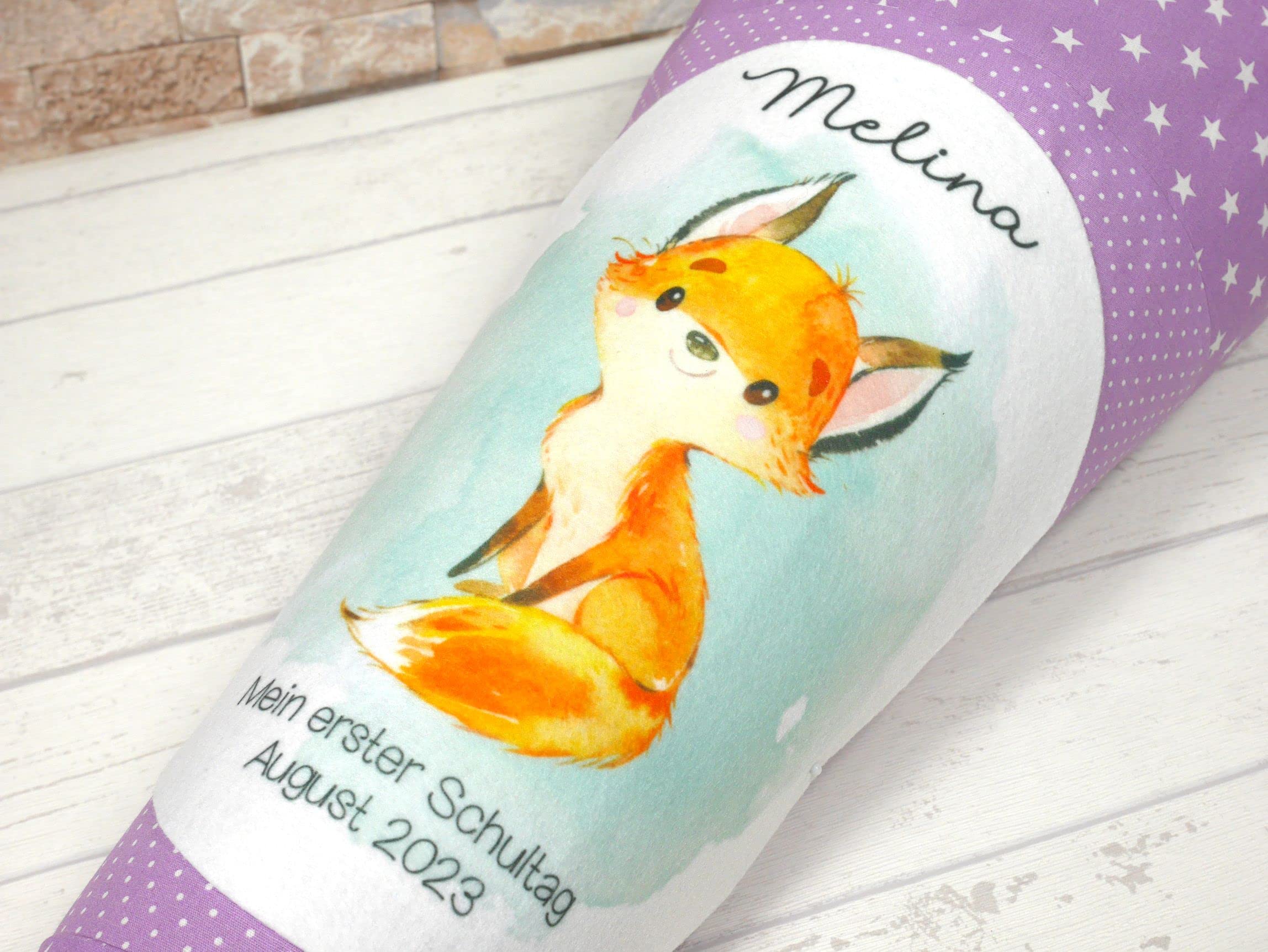Schultüte aus Stoff flieder mit Name Fuchs Zuckertüte 70cm oder 85cm lila