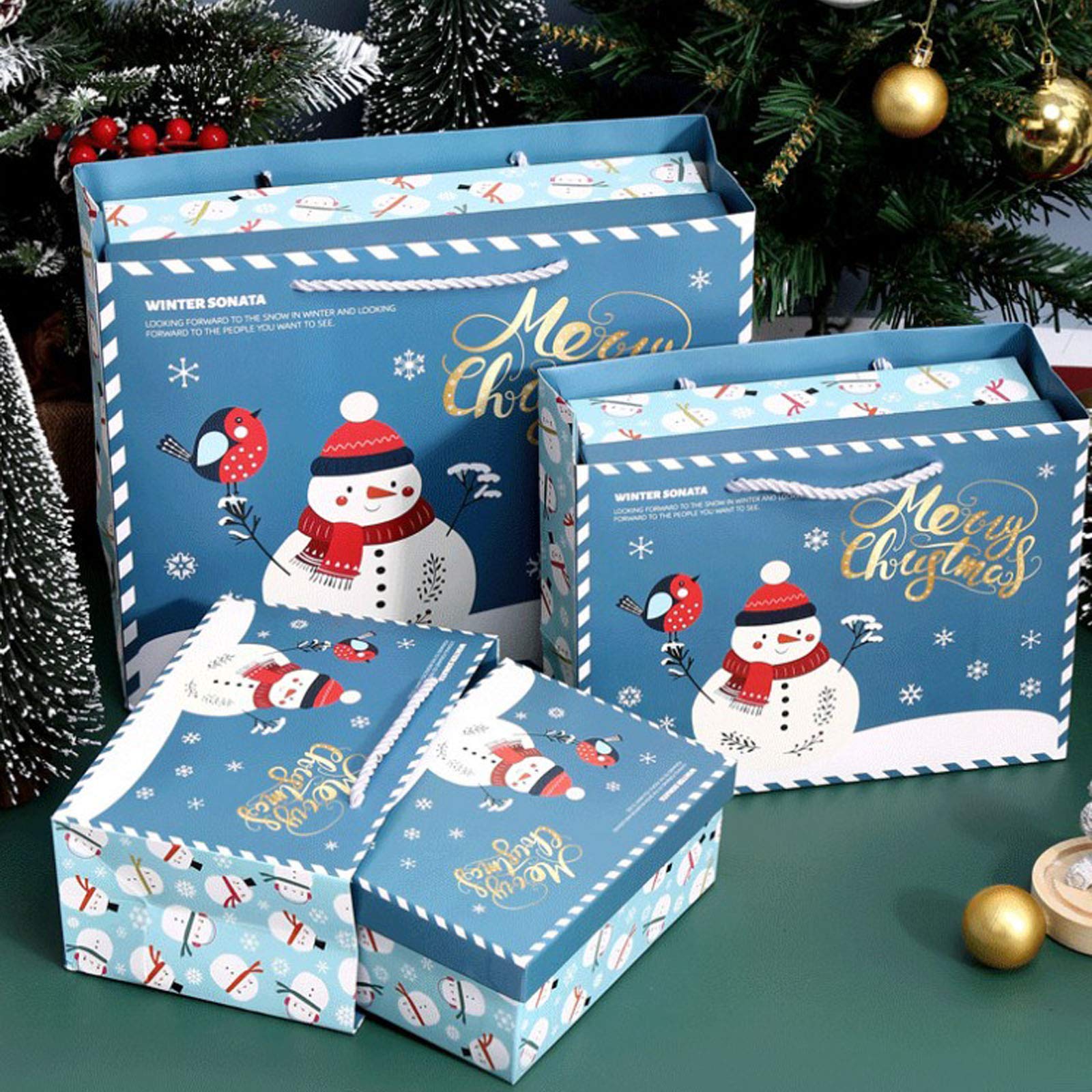 (Tres juegos) bolsas de regalo, cajas de regalo, bolsas de regalo de papel con asas, bolsas de papel navideñas, bolsas de dulces, bolsas de regalo