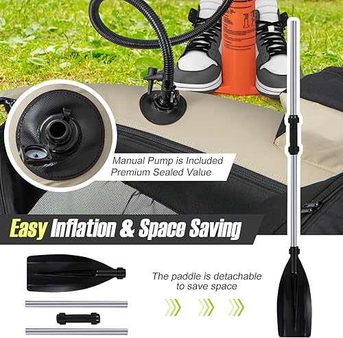 Miniatura 20 de GYMAX Tubo flotador de pesca, barco de pesca inflable de 350 libras con paleta, bomba, aletas, estatores de anzuelos, regla de pescado, bolsillos