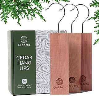 Cedar Hang Ups 14 Pack | Natural Cedar Blocks for Clothes Storage | Eco Friendly Cedarwood for Closets | Moth Ball Alternative