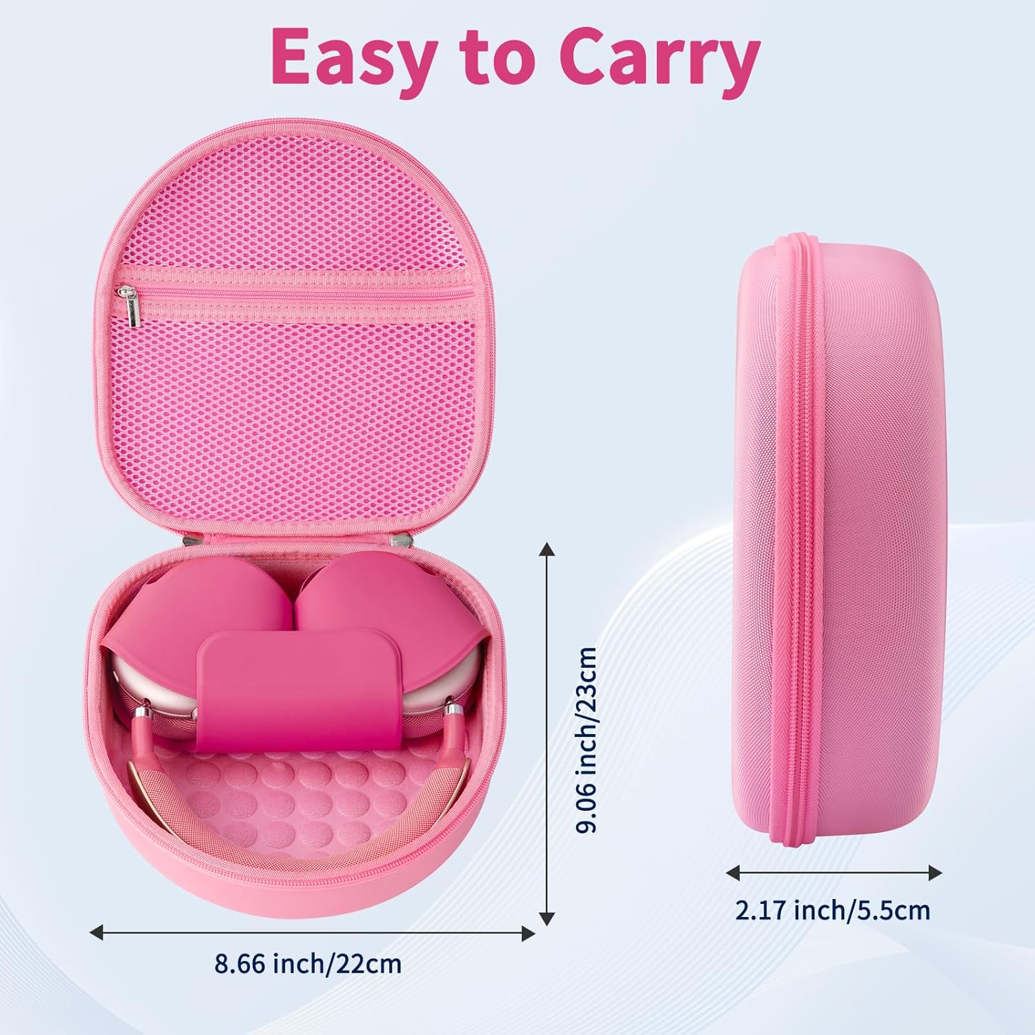 Case for Apple Airpods Max Headphones, Travel Portable Headphone Hard Case Cover Bag, Mesh Pouch with Zipper for Charger and Accessories (Pink) - Image 2