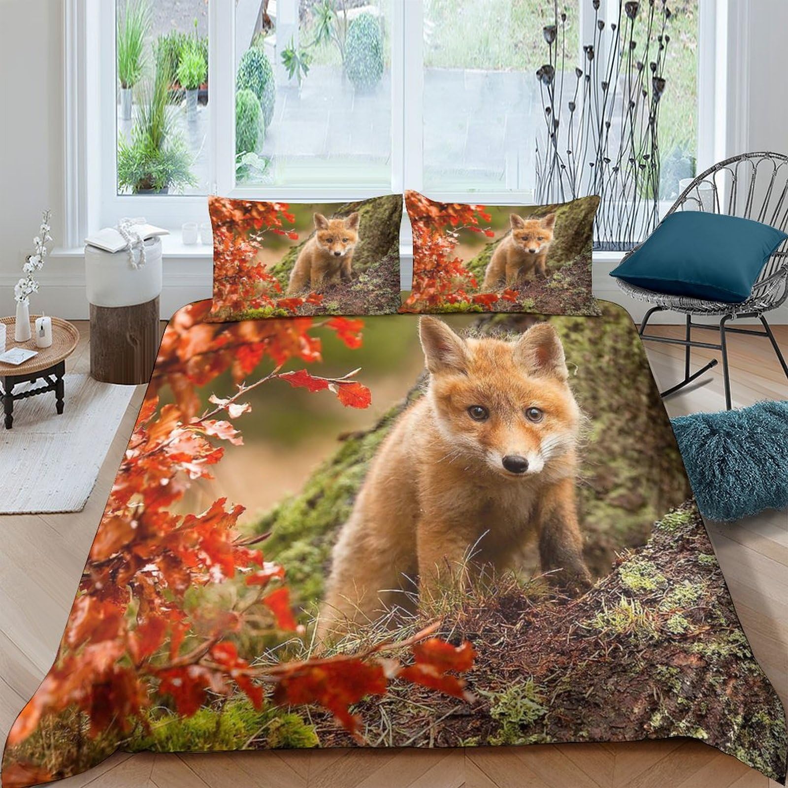 Housse de couette animaux de la forêt pour chambre d'enfant et adulte ambiance nature sauvage