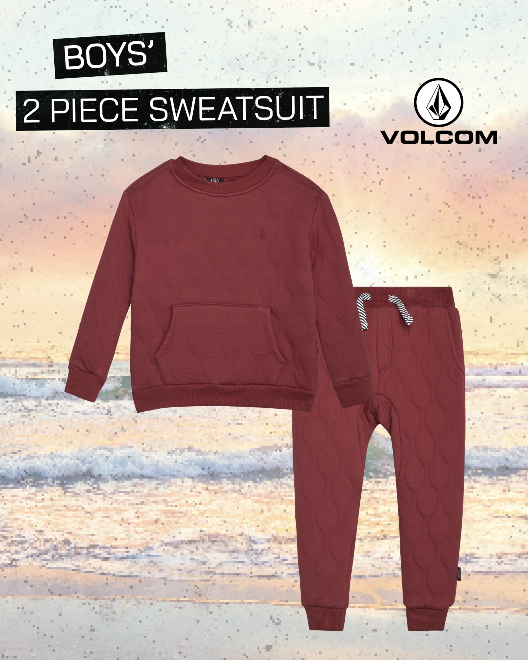 Volcom Ensemble de survêtement 2 pièces en polaire douce à col ras-du-cou et pantalons de jogging - Tenues confortables pour garçons de 12 à 7 ans