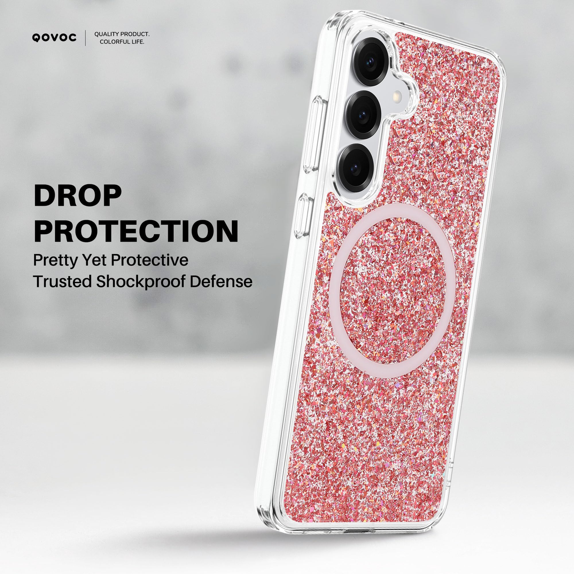 Klar Glitzer für Samsung Galaxy S24 Plus Hülle, kabelloses Laden kompatibel, Magnetische Schutzhülle für Galaxy S24+, Rot Glitzer, Wassermann
