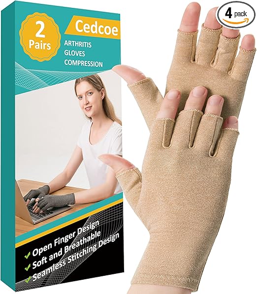 2 Pairs Arthritis Gloves Fingerless Compression Gloves for Relieve Rheumatoid Arthritis, Osteoarthritis, Carpal Tunnel, Joint Pain for Women and Men to Daily Work (Coffee, Medium)