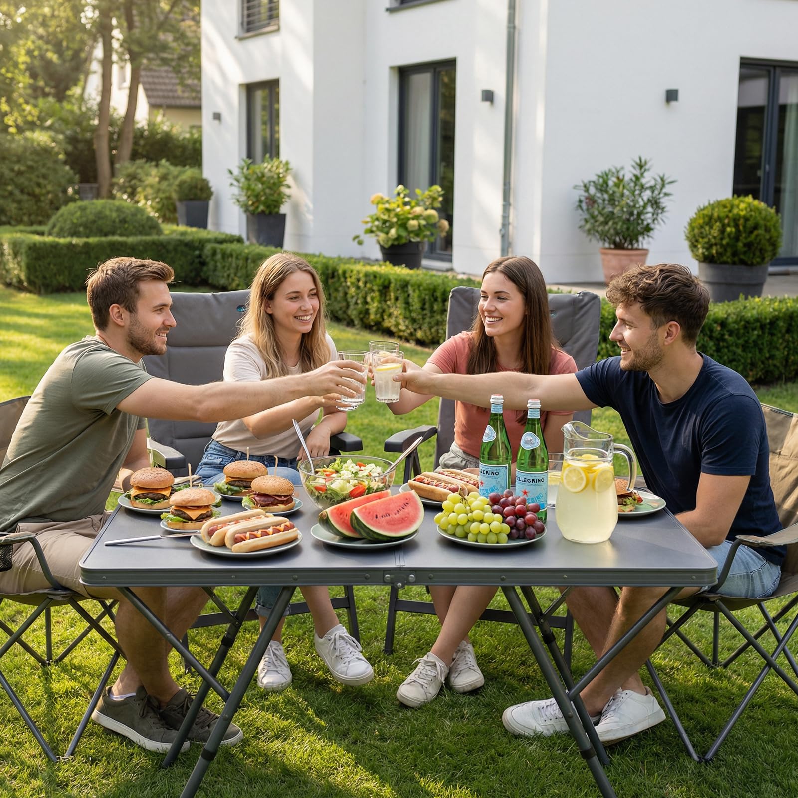Portal Table de camping pliable - 120 x 60 cm - Extra large - En aluminium - Hauteur réglable - Pour 4 à 6 personnes - Table pliante - Idéale pour pique-nique, jardin, balcon, fête, camping-car