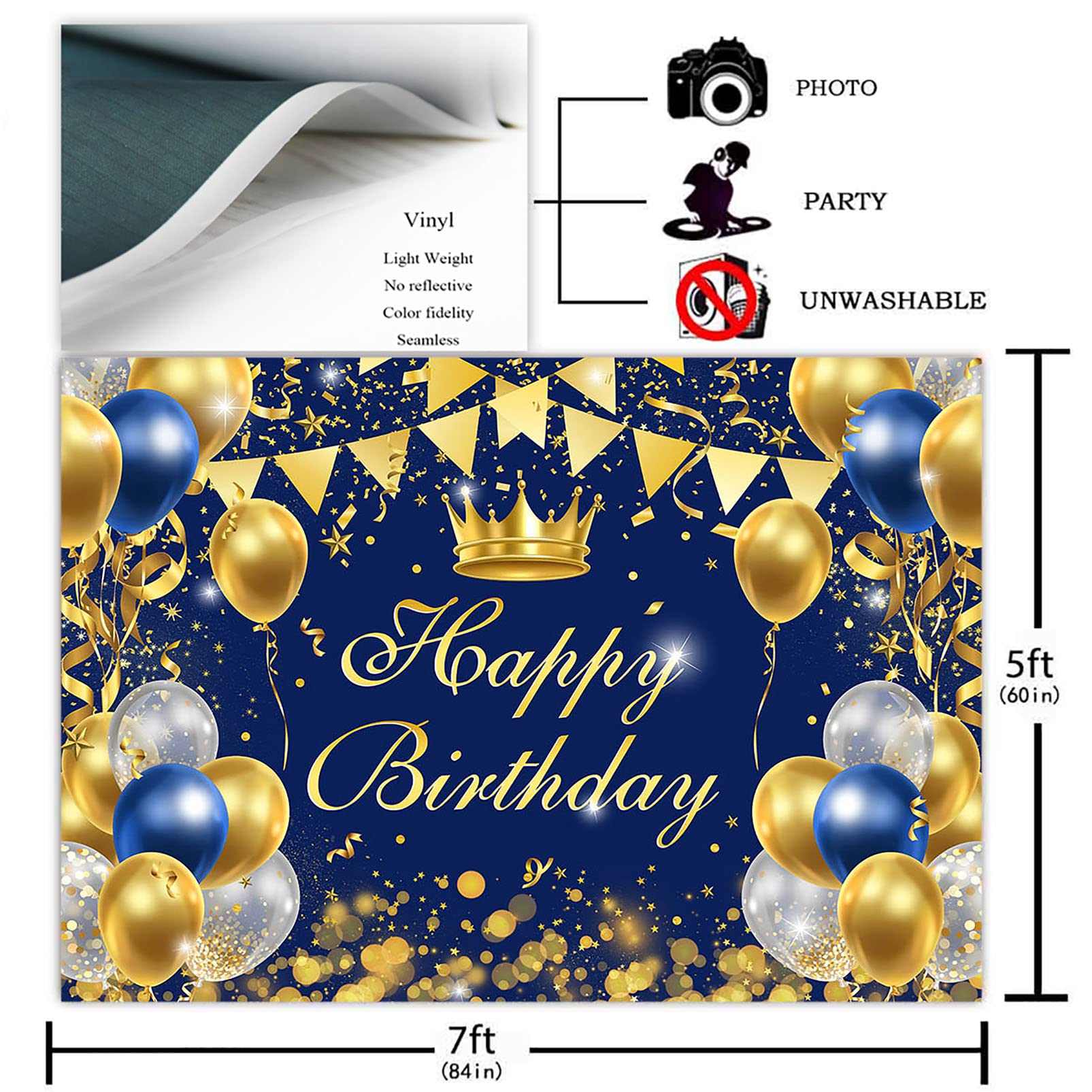 Babyparty Hintergrund ‚Kleiner Prinz‘ – 2,2x1,5 M Vinyl, Blau Mit Goldener Krone, Für Fotohintergrund Oder Deko